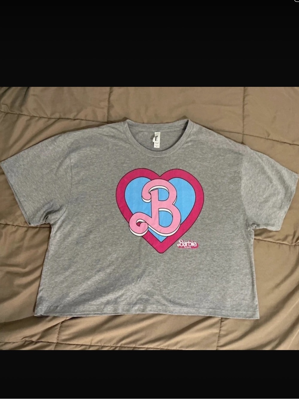 Barbie Gray Tee with Pink & Blue Heart B Logo